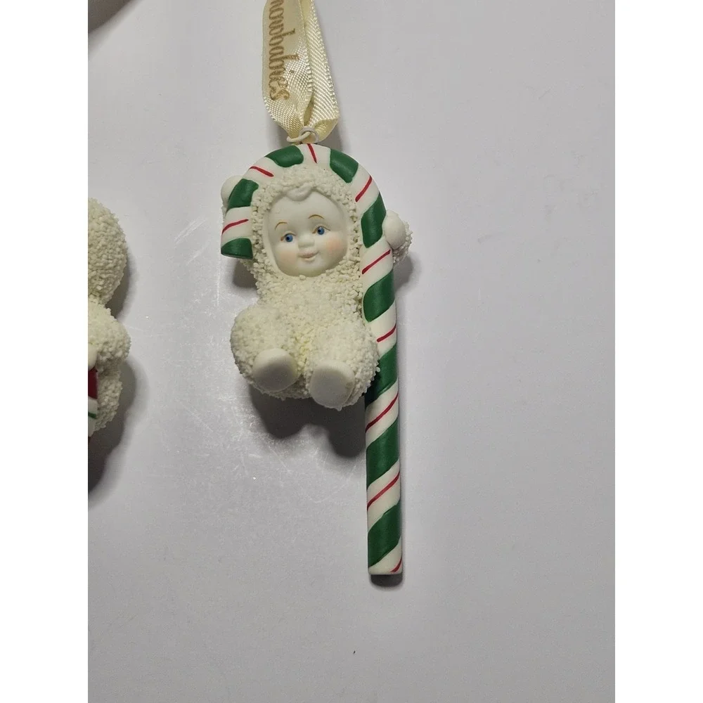 Department 56 Snowbabies Candy Cane Dance Christmas Ornament Set of 2 Bisque